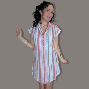 Old Navy Striped Cap Sleeve Button Down Dress - Small